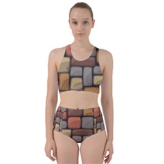 Colorful Brick Wall Texture Racer Back Bikini Set by Nexatart