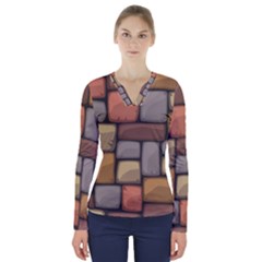 Colorful Brick Wall Texture V-neck Long Sleeve Top by Nexatart