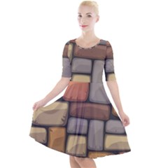 Colorful Brick Wall Texture Quarter Sleeve A-line Dress