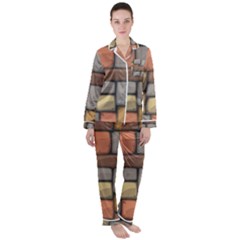 Colorful Brick Wall Texture Satin Long Sleeve Pyjamas Set