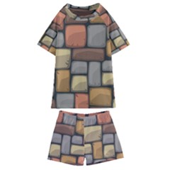 Colorful Brick Wall Texture Kids  Swim Tee And Shorts Set