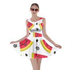 Cute Smiling Watermelon Seamless Pattern White Background Skater Dress