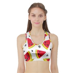 Cute Smiling Watermelon Seamless Pattern White Background Sports Bra With Border by Nexatart