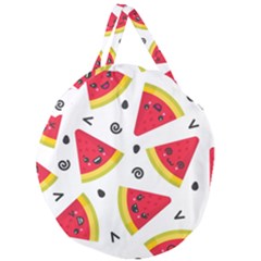 Cute Smiling Watermelon Seamless Pattern White Background Giant Round Zipper Tote by Nexatart