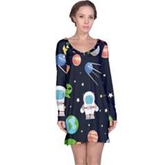 Space Astronomy Decorative Symbols Seamless Pattern Vector Illustration Long Sleeve Nightdress by Nexatart