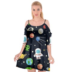 Space Astronomy Decorative Symbols Seamless Pattern Vector Illustration Cutout Spaghetti Strap Chiffon Dress by Nexatart
