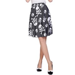 Skull Crossbones Seamless Pattern Holiday Halloween Wallpaper Wrapping Packing Backdrop A-Line Skirt