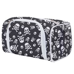 Skull Crossbones Seamless Pattern Holiday Halloween Wallpaper Wrapping Packing Backdrop Toiletries Pouch