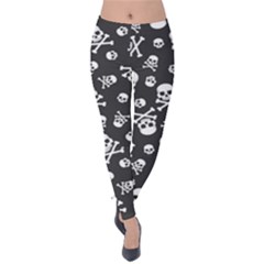 Skull Crossbones Seamless Pattern Holiday Halloween Wallpaper Wrapping Packing Backdrop Velvet Leggings