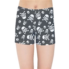 Skull Crossbones Seamless Pattern Holiday Halloween Wallpaper Wrapping Packing Backdrop Kids  Sports Shorts by Nexatart