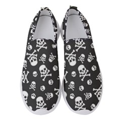 Skull Crossbones Seamless Pattern Holiday Halloween Wallpaper Wrapping Packing Backdrop Women s Slip On Sneakers by Nexatart