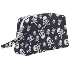 Skull Crossbones Seamless Pattern Holiday Halloween Wallpaper Wrapping Packing Backdrop Wristlet Pouch Bag (large)