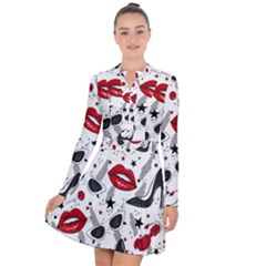 Red Lips Black Heels Pattern Long Sleeve Panel Dress