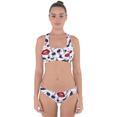 Red Lips Black Heels Pattern Cross Back Hipster Bikini Set by Nexatart