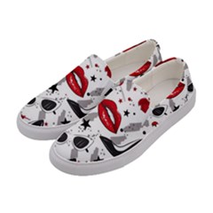 Red Lips Black Heels Pattern Women s Canvas Slip Ons by Nexatart