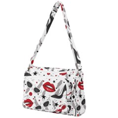 Red Lips Black Heels Pattern Front Pocket Crossbody Bag