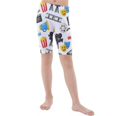 Cinema Icons Pattern Seamless Signs Symbols Collection Icon Kids  Mid Length Swim Shorts