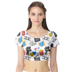 Cinema Icons Pattern Seamless Signs Symbols Collection Icon Short Sleeve Crop Top