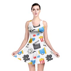 Cinema Icons Pattern Seamless Signs Symbols Collection Icon Reversible Skater Dress by Nexatart