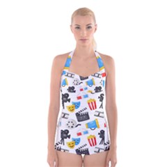 Cinema Icons Pattern Seamless Signs Symbols Collection Icon Boyleg Halter Swimsuit 