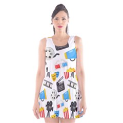 Cinema Icons Pattern Seamless Signs Symbols Collection Icon Scoop Neck Skater Dress
