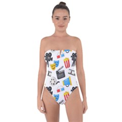 Cinema Icons Pattern Seamless Signs Symbols Collection Icon Tie Back One Piece Swimsuit