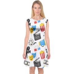 Cinema Icons Pattern Seamless Signs Symbols Collection Icon Capsleeve Midi Dress