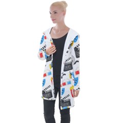 Cinema Icons Pattern Seamless Signs Symbols Collection Icon Longline Hooded Cardigan