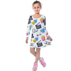 Cinema Icons Pattern Seamless Signs Symbols Collection Icon Kids  Long Sleeve Velvet Dress