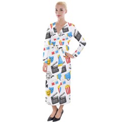 Cinema Icons Pattern Seamless Signs Symbols Collection Icon Velvet Maxi Wrap Dress