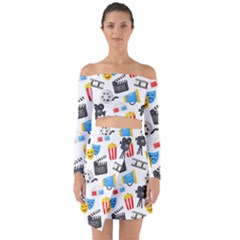Cinema Icons Pattern Seamless Signs Symbols Collection Icon Off Shoulder Top With Skirt Set by Nexatart