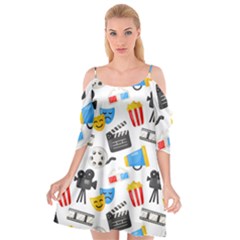 Cinema Icons Pattern Seamless Signs Symbols Collection Icon Cutout Spaghetti Strap Chiffon Dress