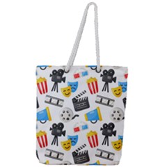 Cinema Icons Pattern Seamless Signs Symbols Collection Icon Full Print Rope Handle Tote (Large)