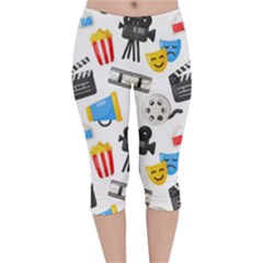 Cinema Icons Pattern Seamless Signs Symbols Collection Icon Velvet Capri Leggings 