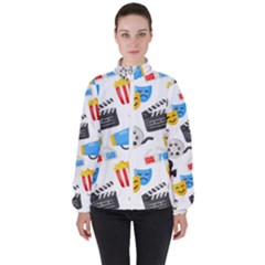 Cinema Icons Pattern Seamless Signs Symbols Collection Icon Women s High Neck Windbreaker