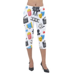 Cinema Icons Pattern Seamless Signs Symbols Collection Icon Lightweight Velour Capri Leggings 