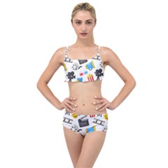 Cinema Icons Pattern Seamless Signs Symbols Collection Icon Layered Top Bikini Set