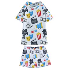 Cinema Icons Pattern Seamless Signs Symbols Collection Icon Kids  Swim Tee and Shorts Set