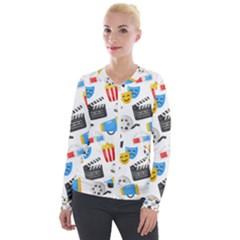 Cinema Icons Pattern Seamless Signs Symbols Collection Icon Velour Zip Up Jacket