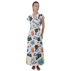 Cinema Icons Pattern Seamless Signs Symbols Collection Icon Flutter Sleeve Maxi Dress