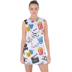 Cinema Icons Pattern Seamless Signs Symbols Collection Icon Lace Up Front Bodycon Dress