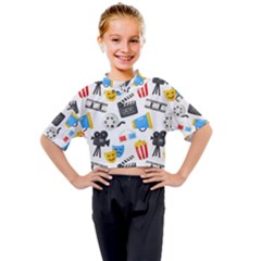 Cinema Icons Pattern Seamless Signs Symbols Collection Icon Kids Mock Neck Tee
