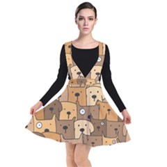 Cute Dog Seamless Pattern Background Plunge Pinafore Dress