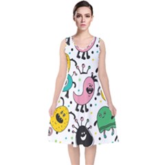 Funny Monster Pattern V-neck Midi Sleeveless Dress 