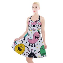 Funny Monster Pattern Halter Party Swing Dress  by Nexatart