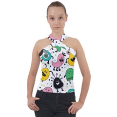 Funny Monster Pattern Cross Neck Velour Top