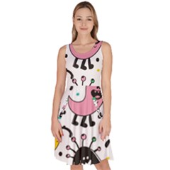 Funny Monster Pattern Knee Length Skater Dress With Pockets