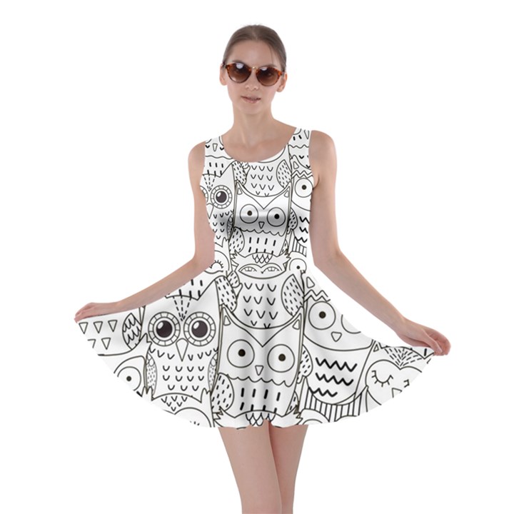 Circle Shape Pattern With Cute Owls Coloring Book Skater Dress