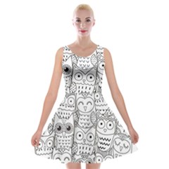 Circle Shape Pattern With Cute Owls Coloring Book Velvet Skater Dress by Nexatart