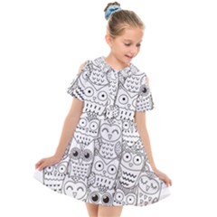 Circle Shape Pattern With Cute Owls Coloring Book Kids  Short Sleeve Shirt Dress